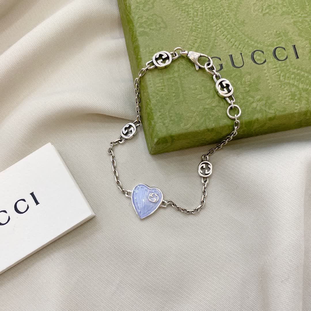 Gucci Silver Blue Heart Bracelet