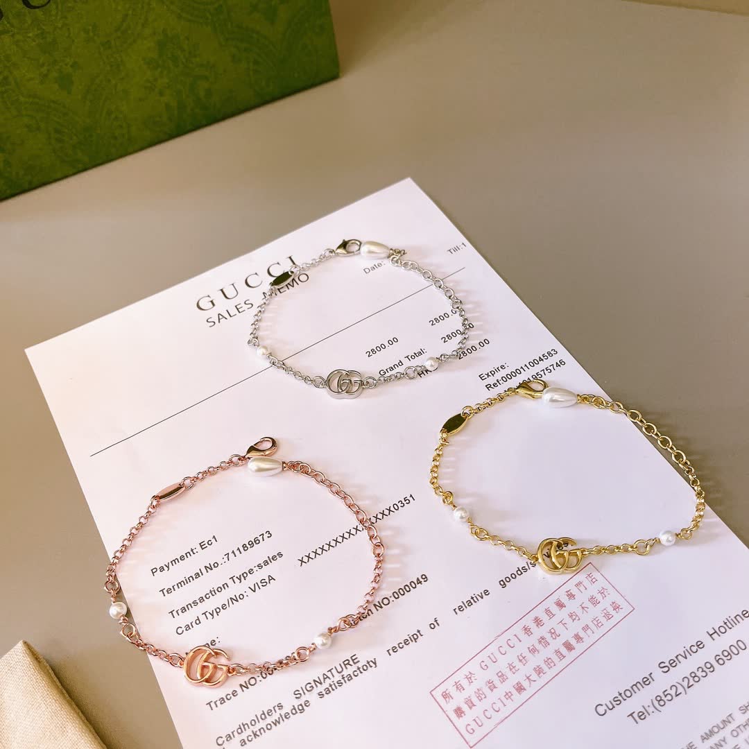 Gucci Double G Logo Bracelet with Pearls