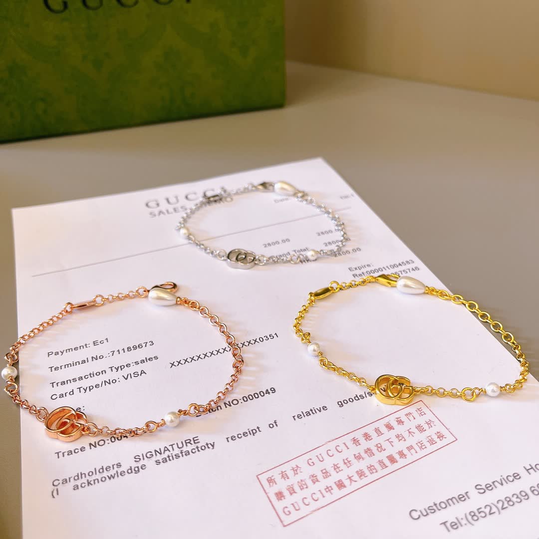 Gucci Double G Logo Bracelet with Pearls