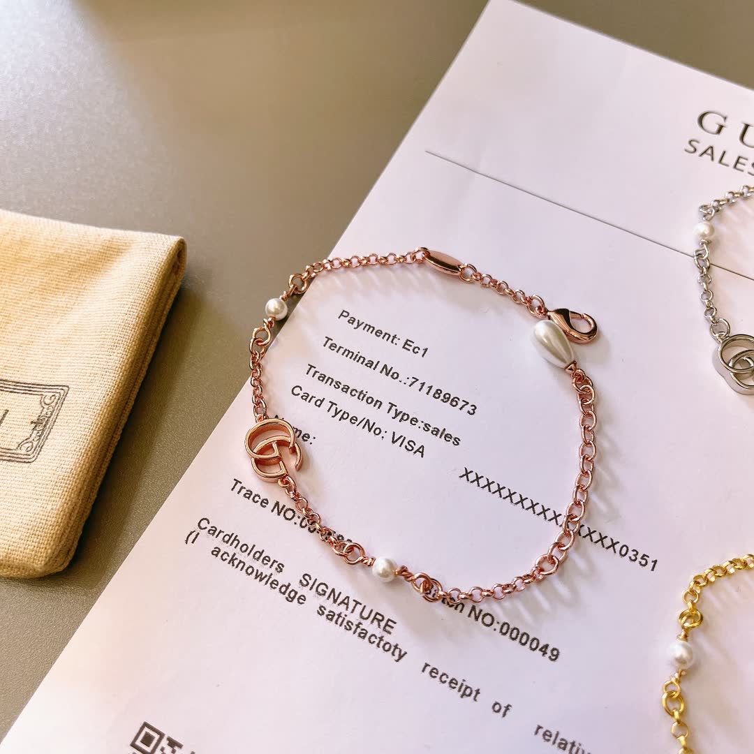 Gucci Double G Logo Bracelet with Pearls