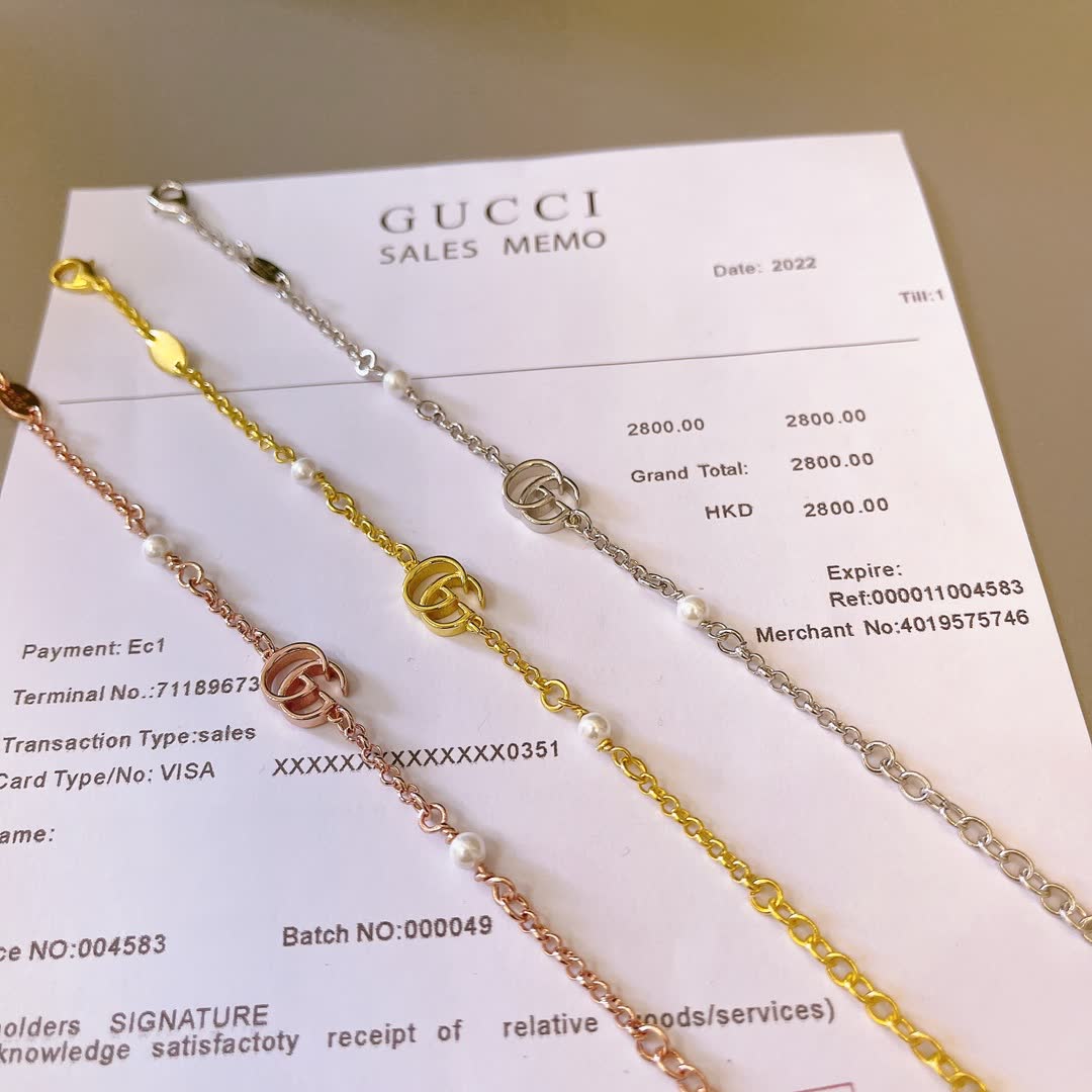 Gucci Double G Logo Bracelet with Pearls