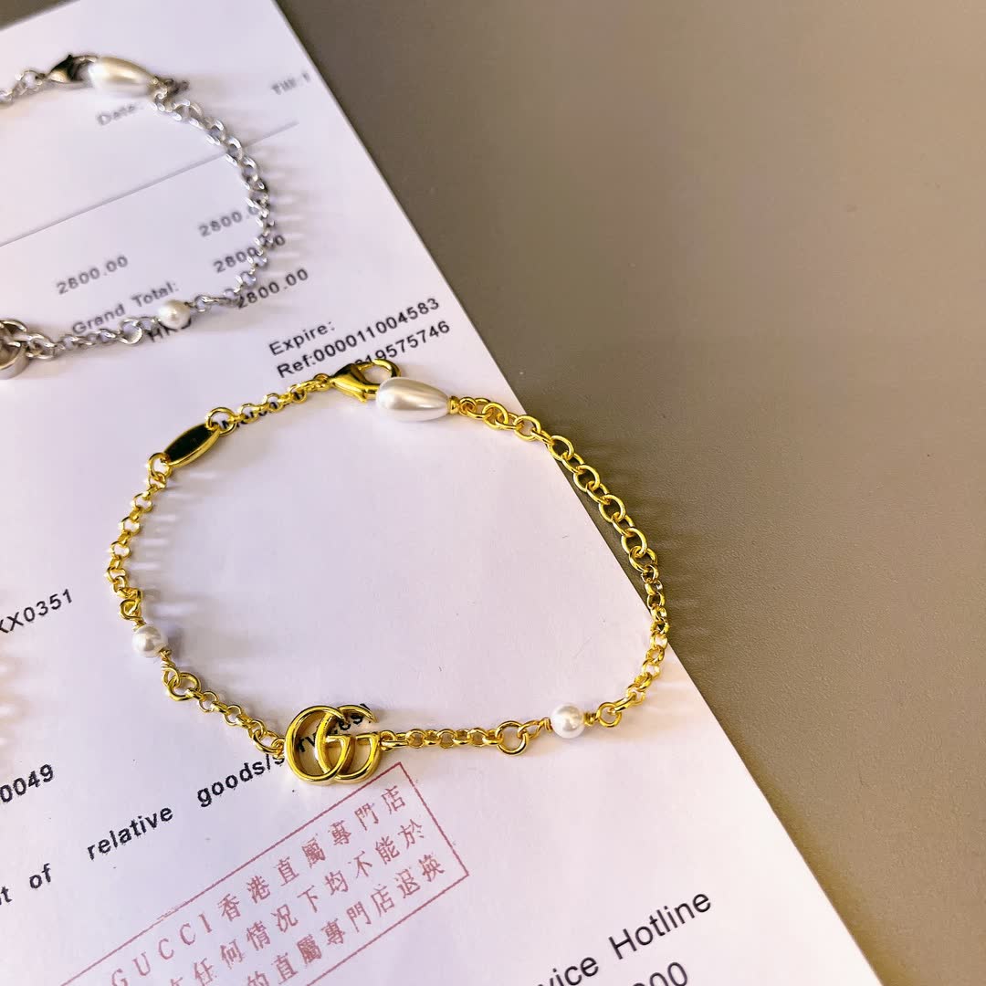 Gucci Double G Logo Bracelet with Pearls