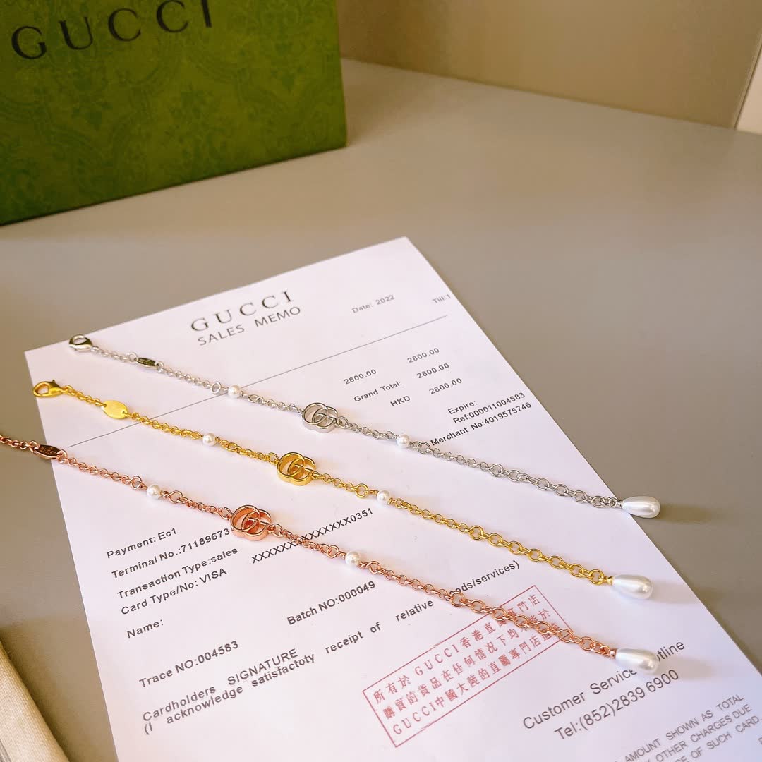 Gucci Double G Logo Bracelet with Pearls