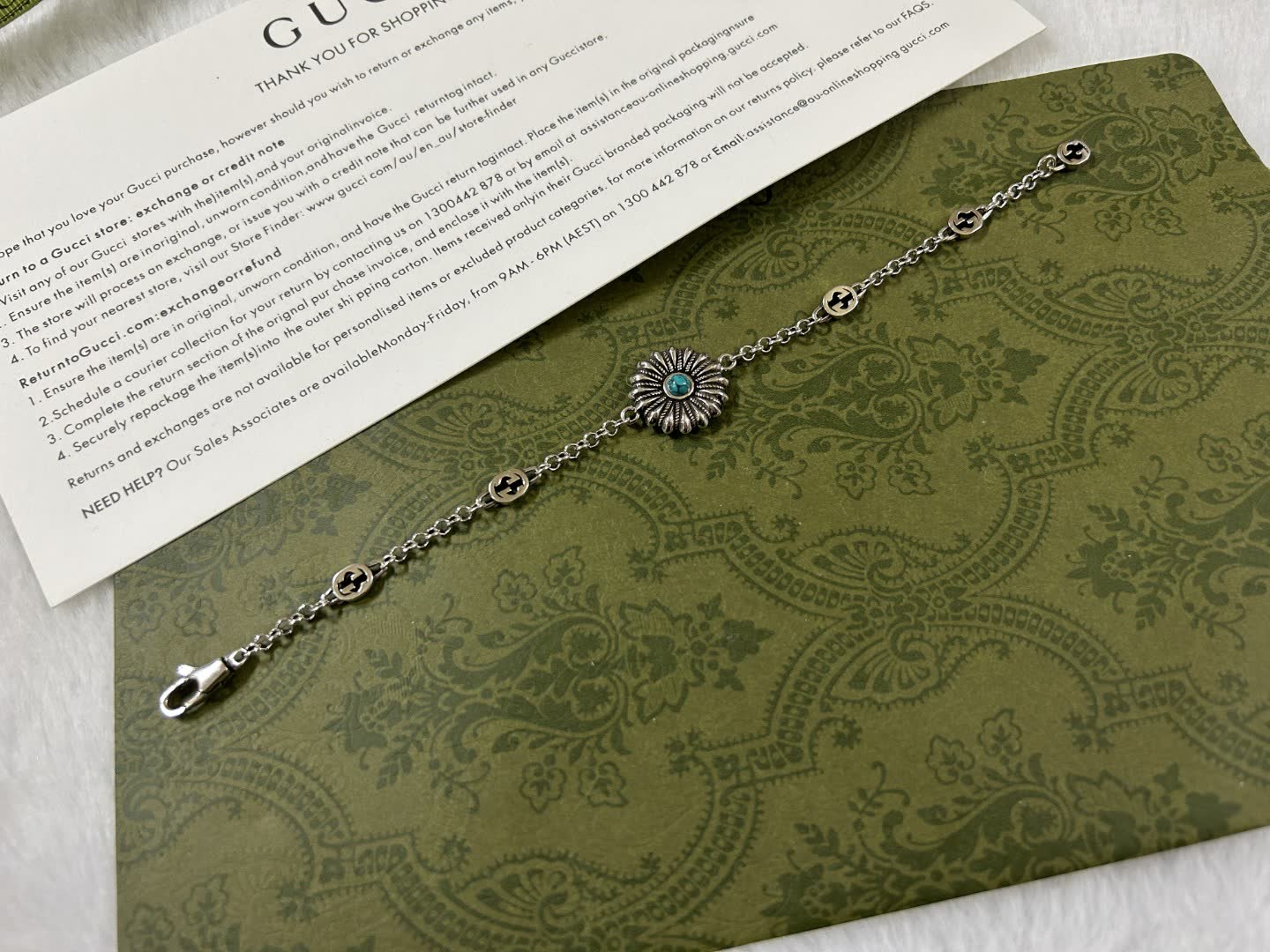 Gucci Silver Bracelet with Turquoise Stone Gucci Silver Bracelet with Turquoise Stone