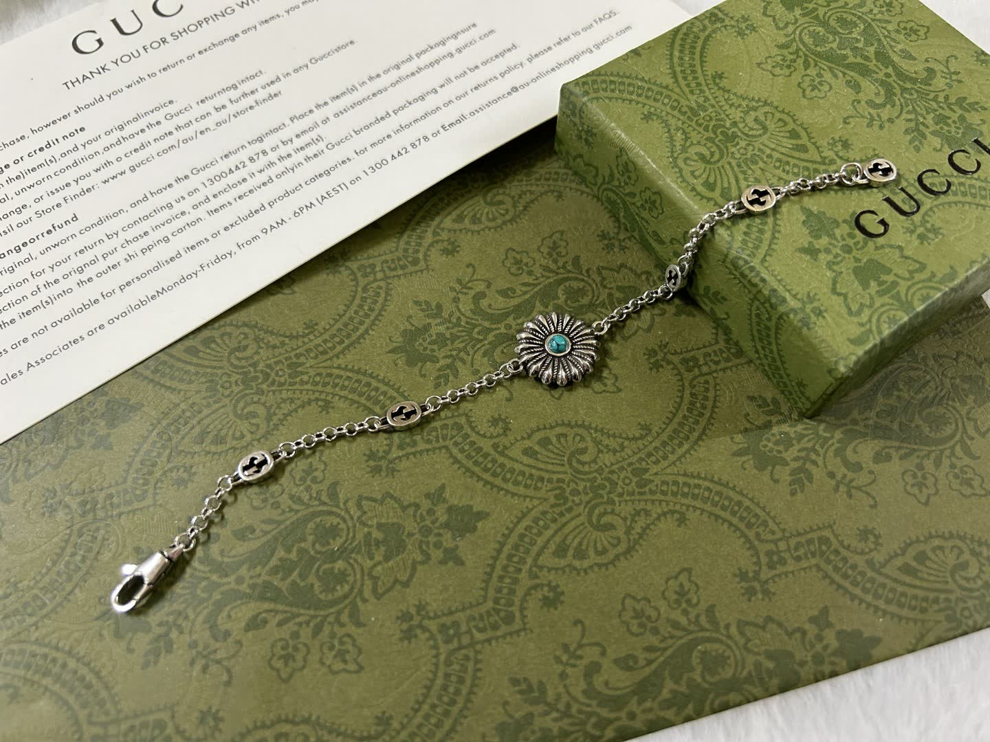 Gucci Silver Bracelet with Turquoise Stone