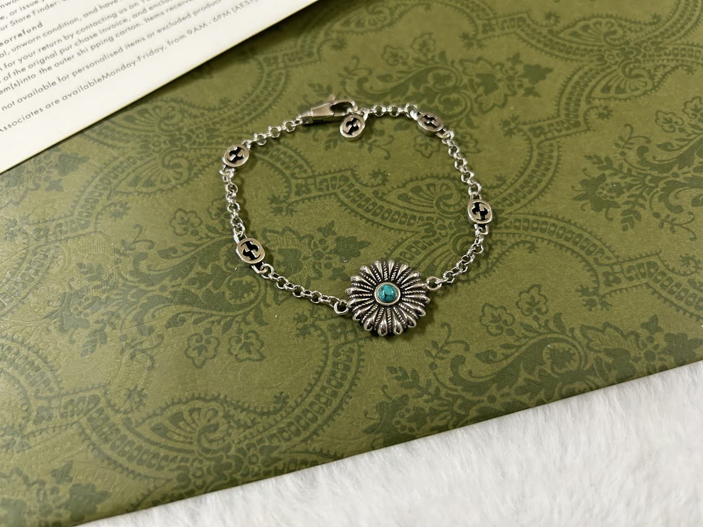 Gucci Silver Bracelet with Turquoise Stone