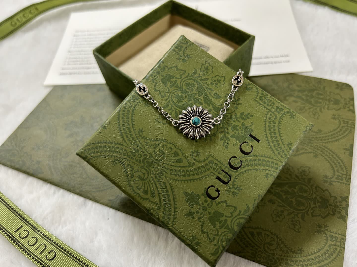 Gucci Silver Bracelet with Turquoise Stone