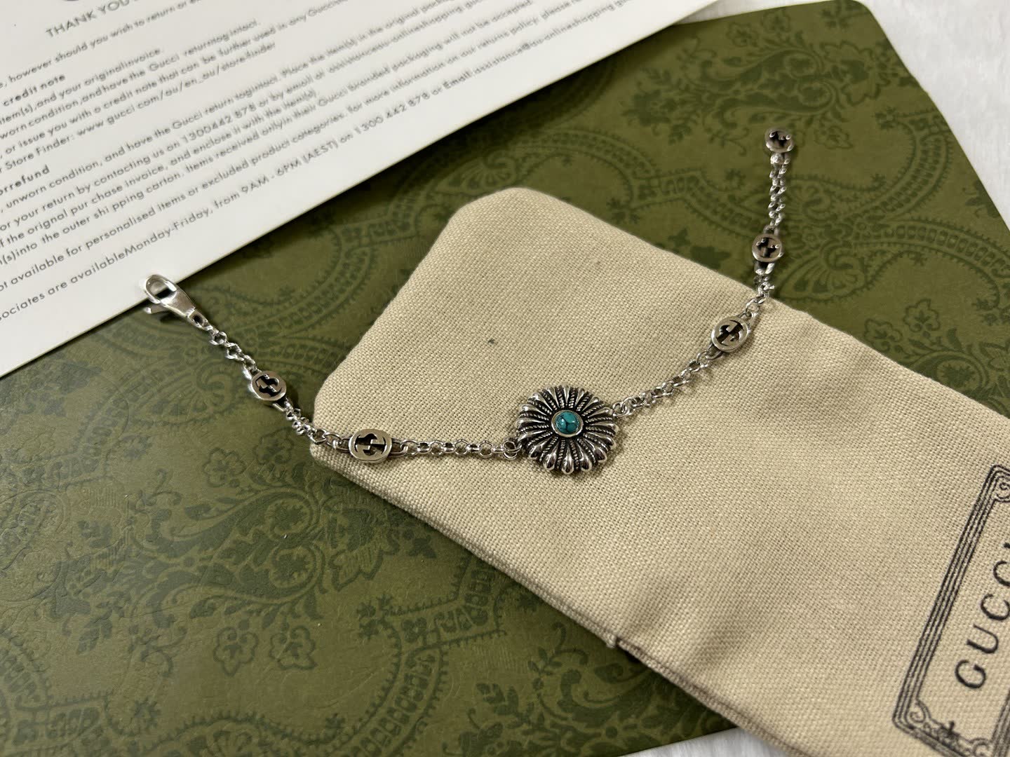 Gucci Silver Bracelet with Turquoise Stone