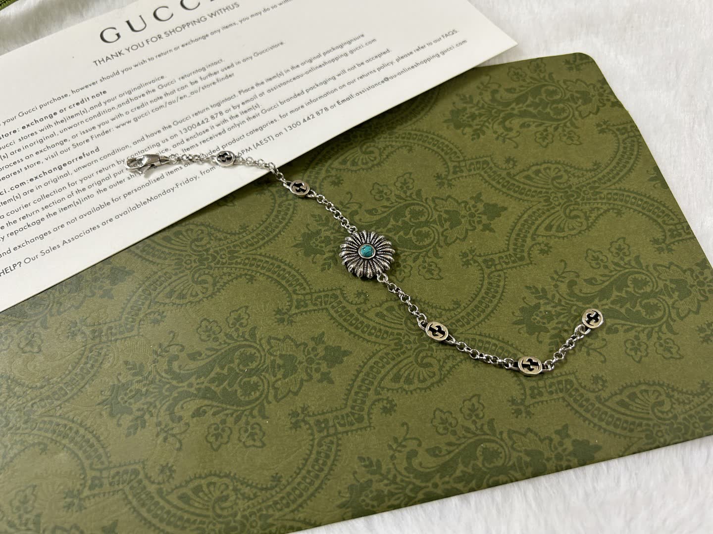 Gucci Silver Bracelet with Turquoise Stone
