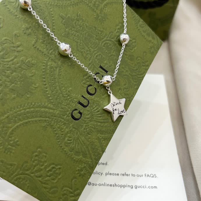 Gucci Silver Star and Black Stone Bracelet