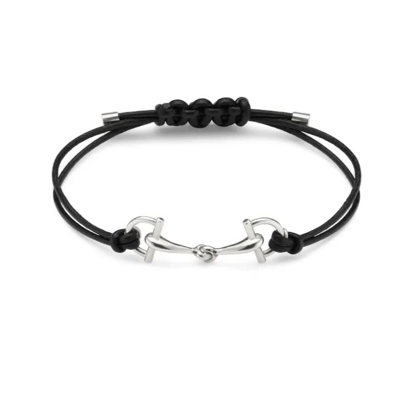 Gucci Black Leather & Silver Horsebit Bracelet