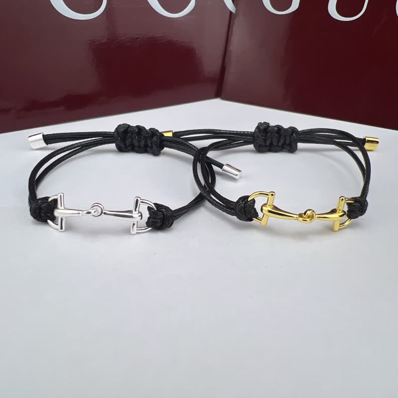 Gucci Black Leather & Silver Horsebit Bracelet
