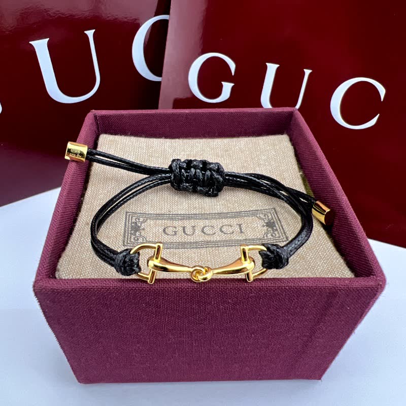Gucci Black Leather & Silver Horsebit Bracelet