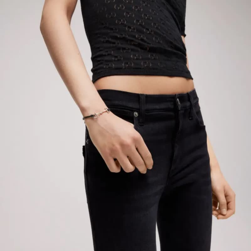 Gucci Black Leather & Silver Horsebit Bracelet