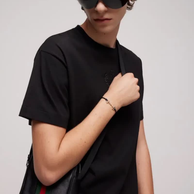 Gucci Black Leather & Silver Horsebit Bracelet