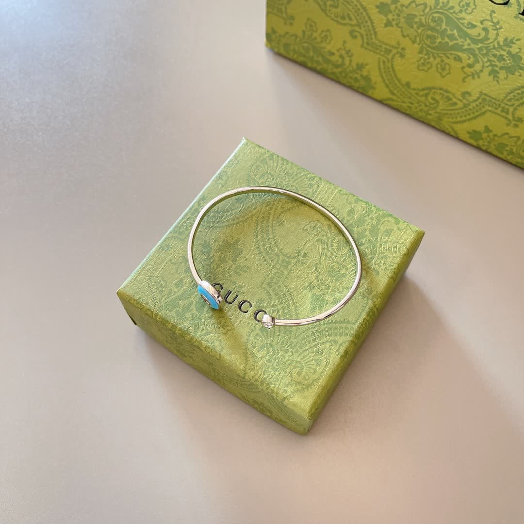 Gucci Silver Blue Enamel Evil Eye Cuff Bracelet