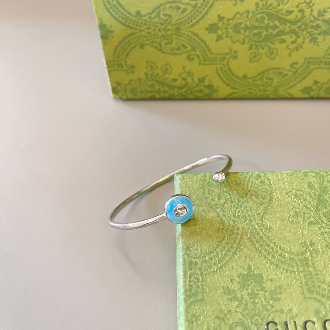 Gucci Silver Blue Enamel Evil Eye Cuff Bracelet