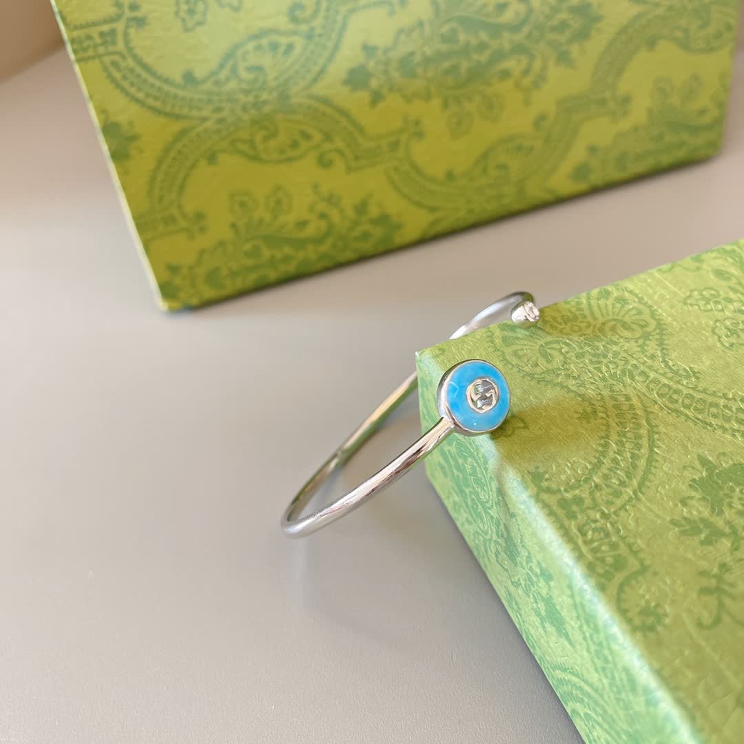 Gucci Silver Blue Enamel Evil Eye Cuff Bracelet