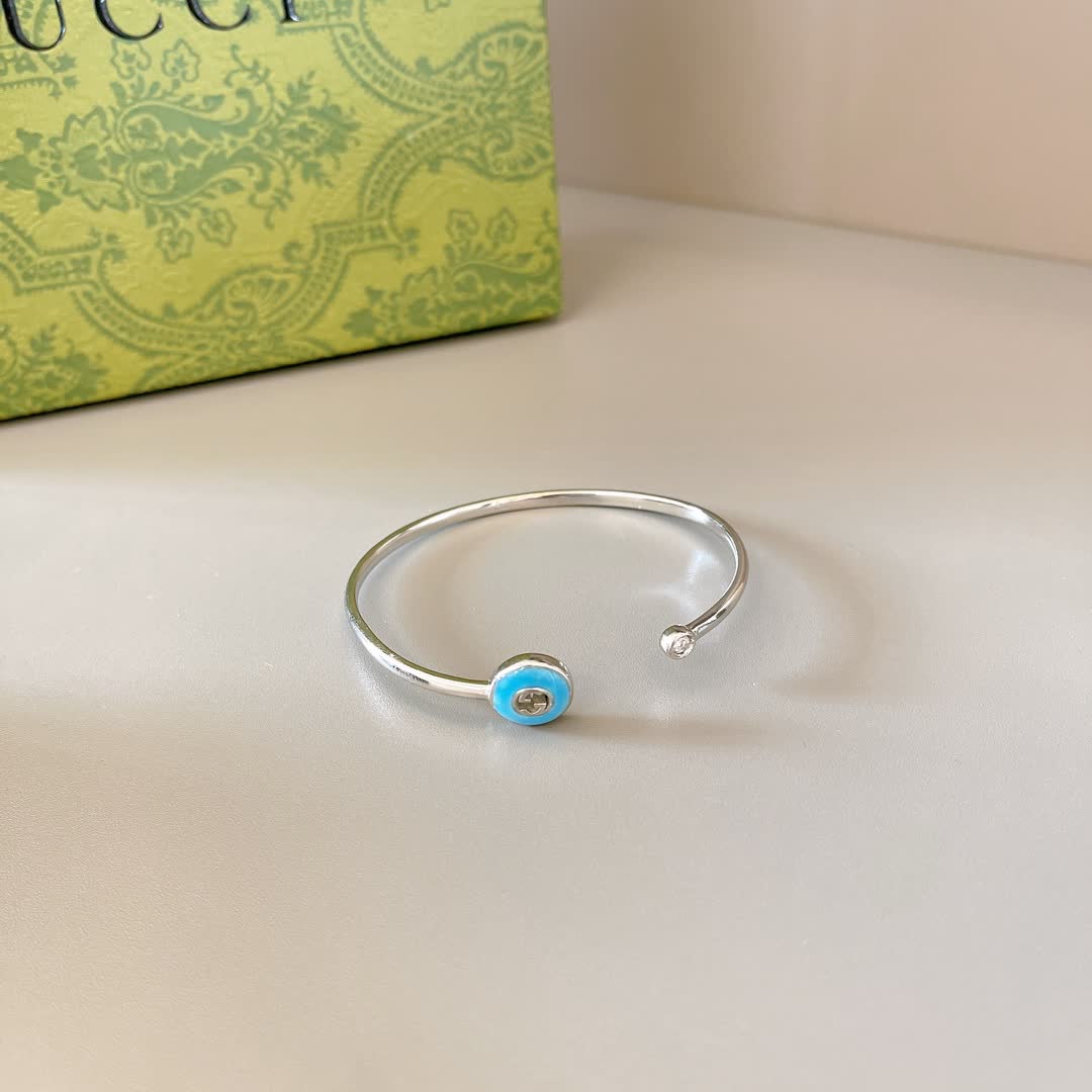 Gucci Silver Blue Enamel Evil Eye Cuff Bracelet