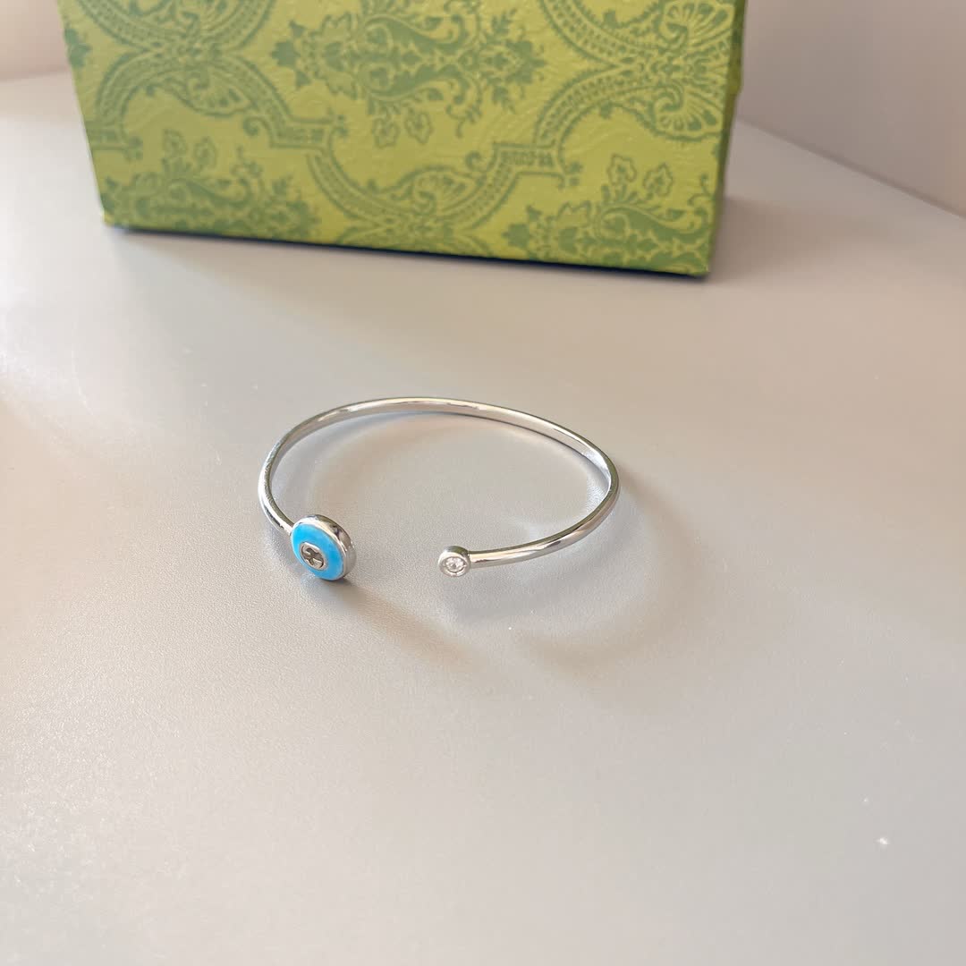 Gucci Silver Blue Enamel Evil Eye Cuff Bracelet