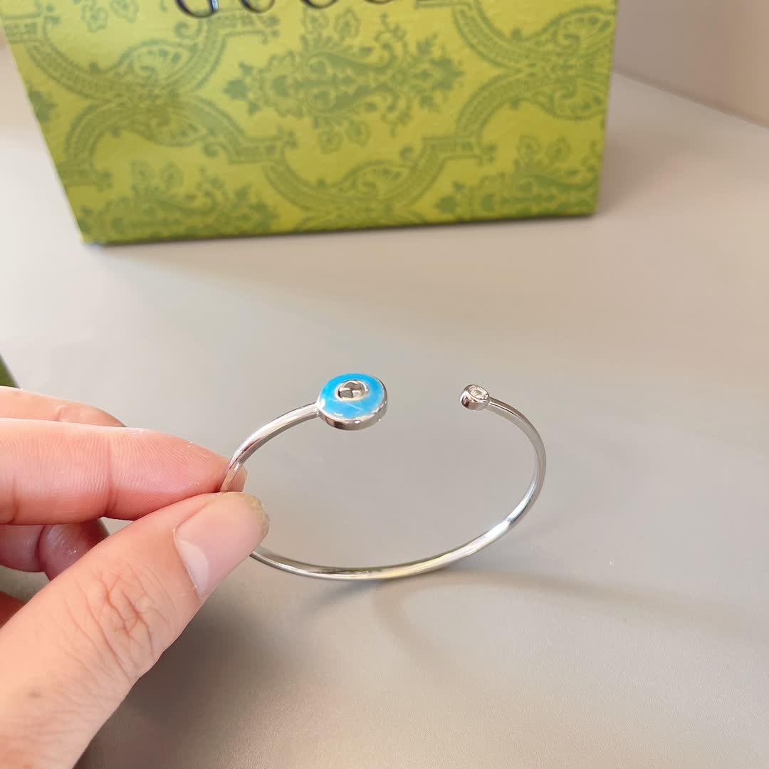 Gucci Silver Blue Enamel Evil Eye Cuff Bracelet