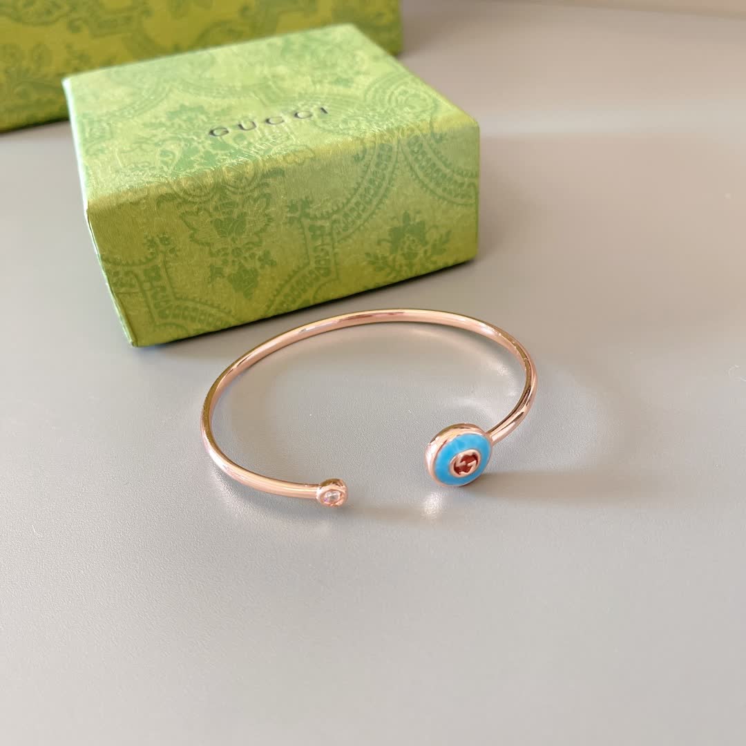 Gucci Gold Tone Blue Enamel Charm Bracelet