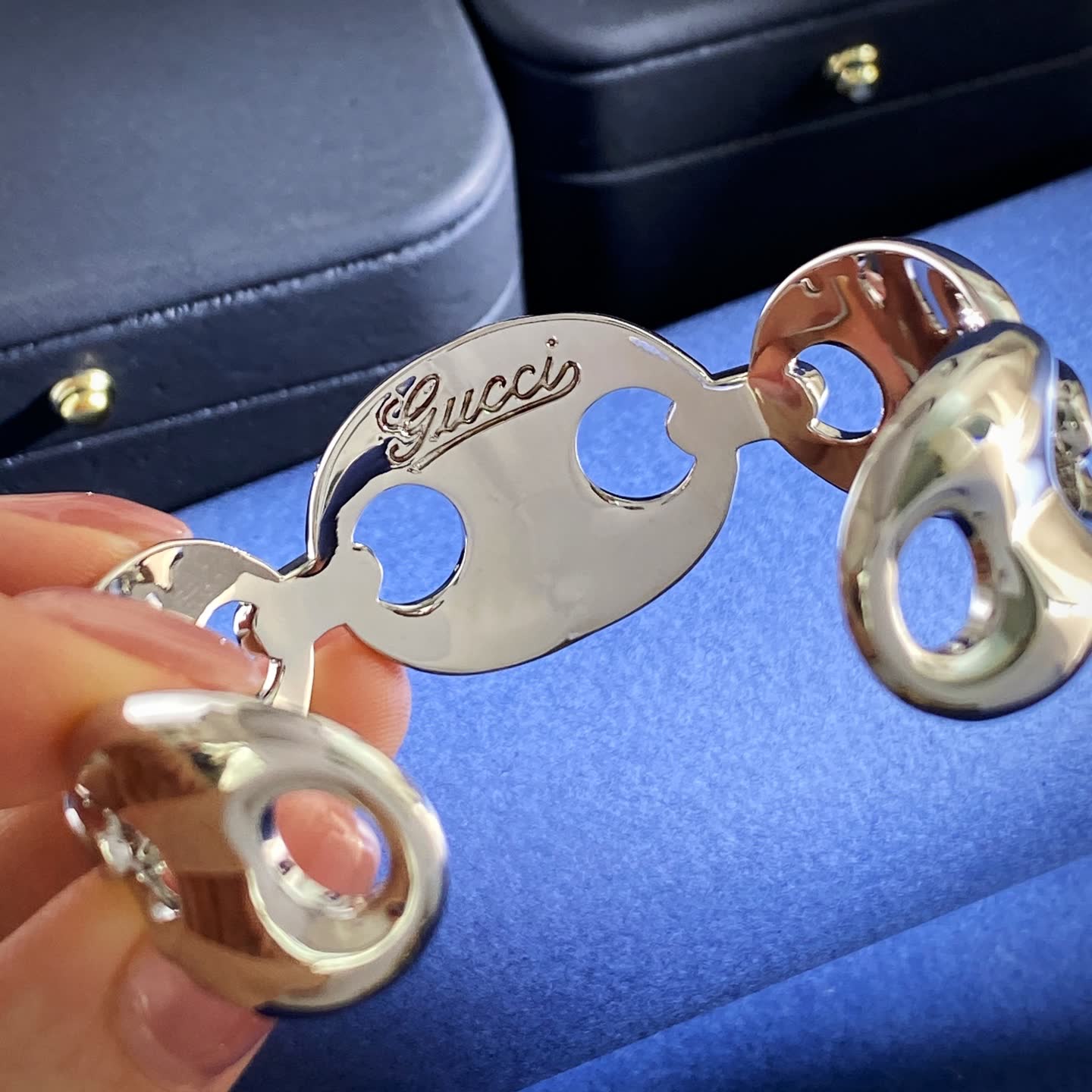 Gucci Elegant Gold and Silver Bracelets with Blue Stones