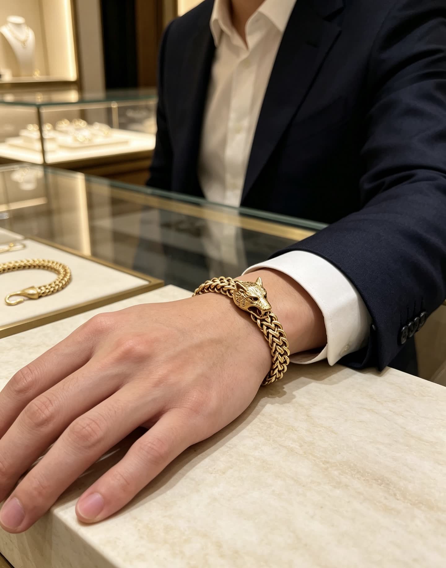 Gucci Gold Chain Bracelet with Panther Head