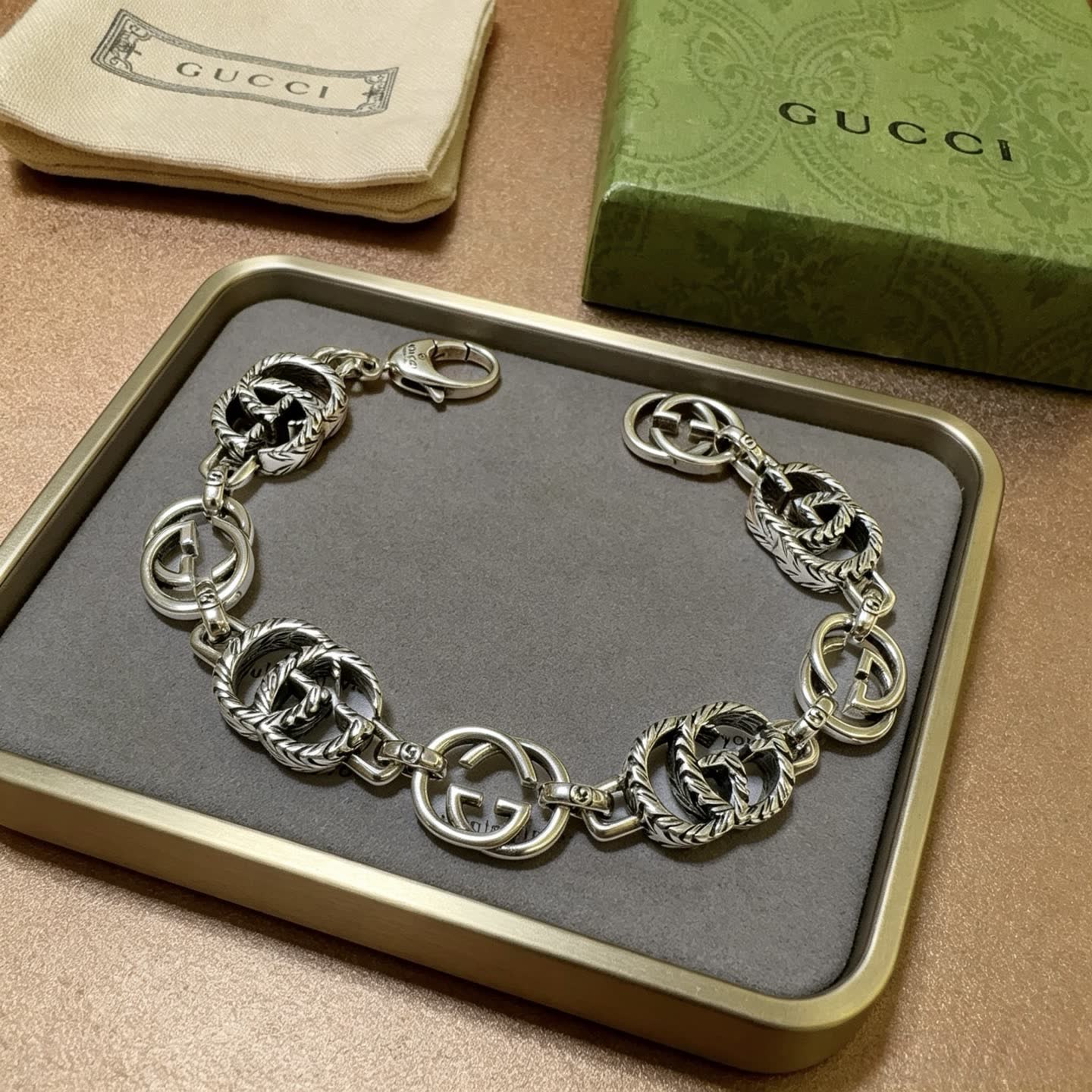 Gucci Silver Interlocking G Bracelet