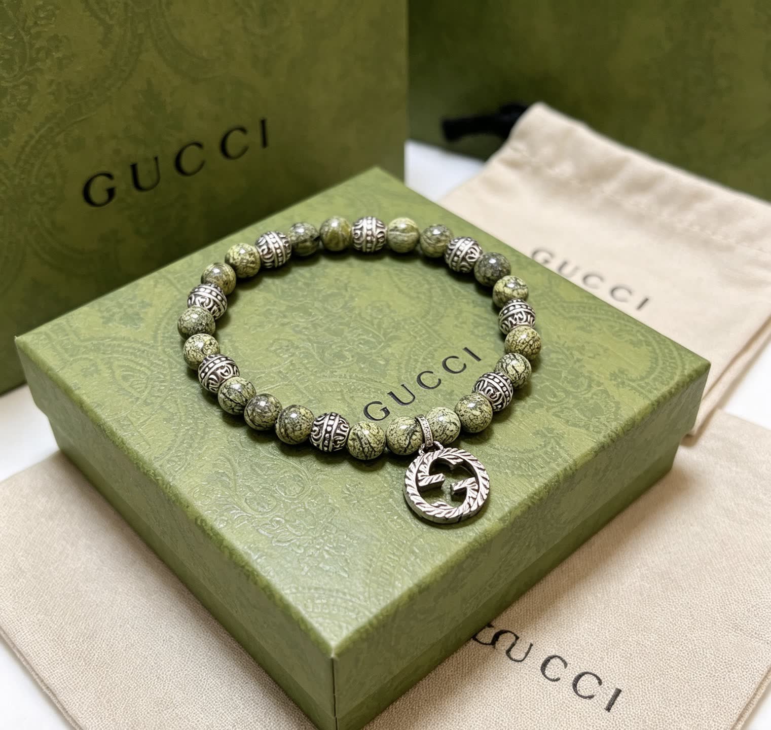 Gucci Beaded Bracelet with Interlocking G Charm