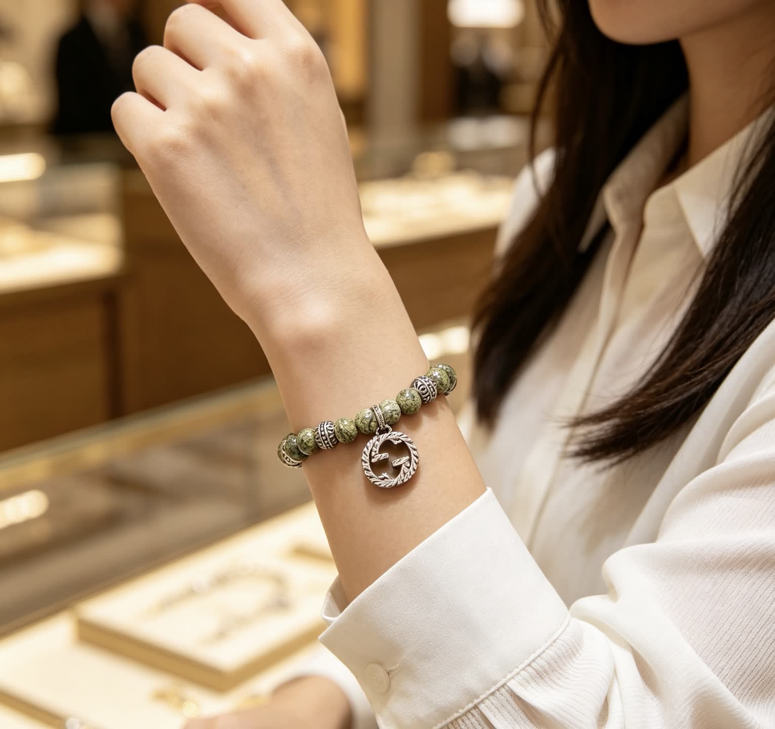 Gucci Beaded Bracelet with Interlocking G Charm