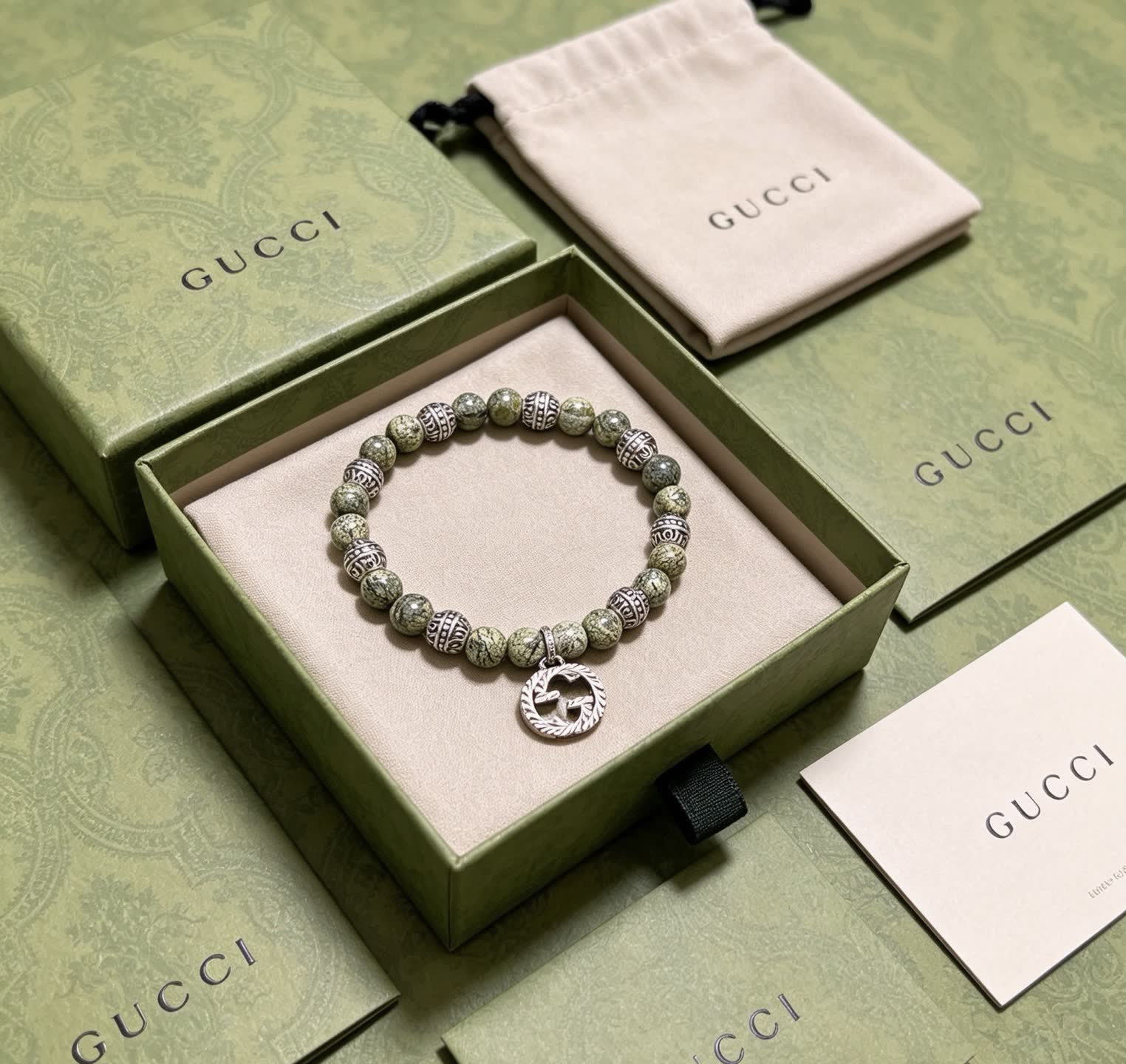 Gucci Beaded Bracelet with Interlocking G Charm