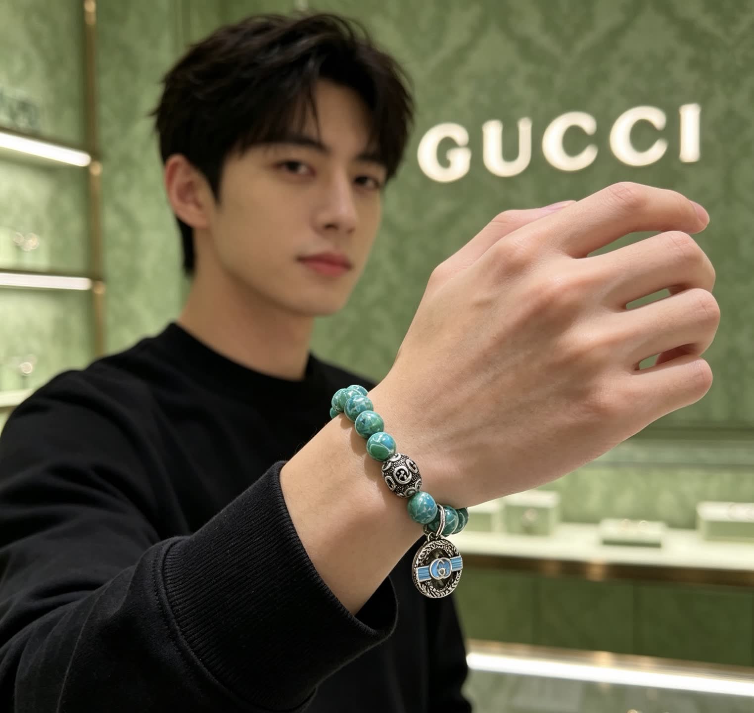 Gucci Blue Beaded Bracelet with Silver Charms