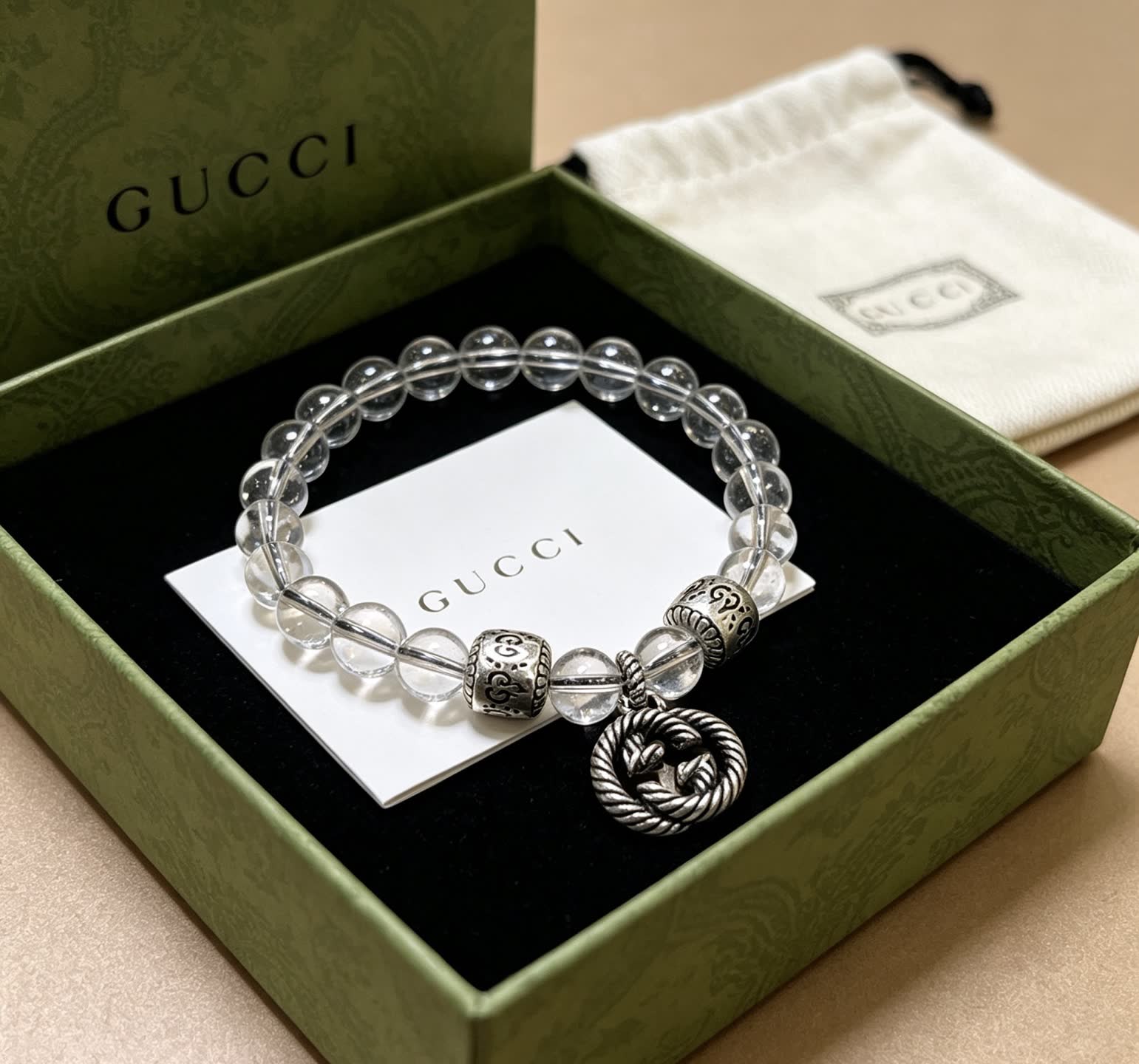 Gucci Crystal Bead Bracelet with Interlocking G Charm