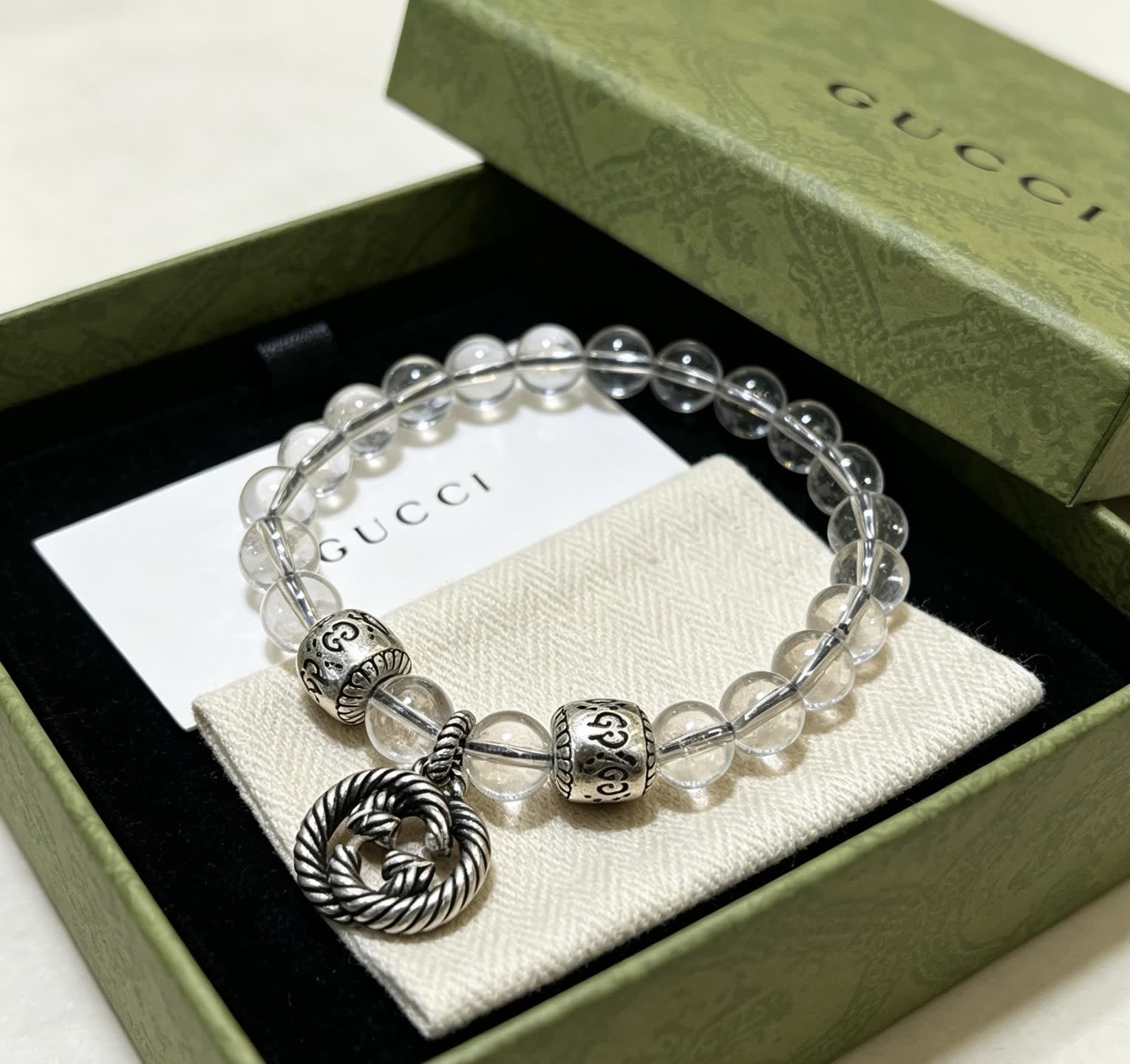 Gucci Crystal Bead Bracelet with Interlocking G Charm