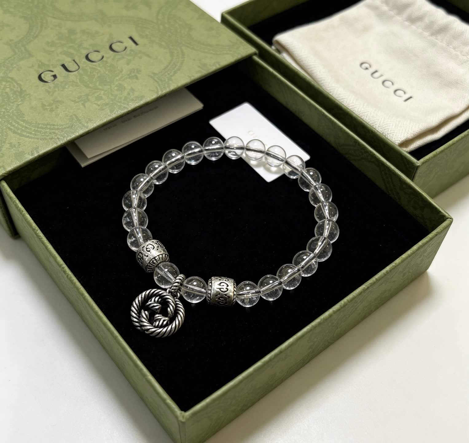 Gucci Crystal Bead Bracelet with Interlocking G Charm