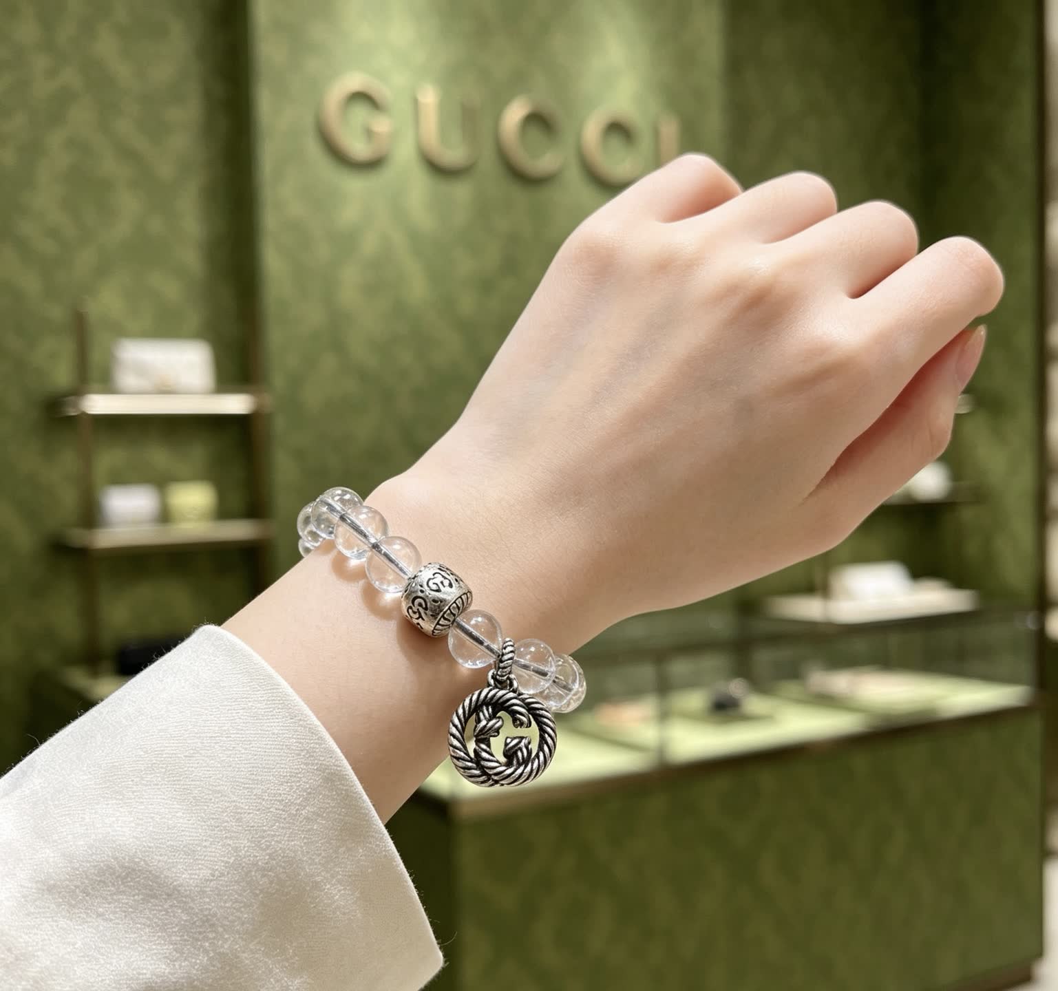 Gucci Crystal Bead Bracelet with Interlocking G Charm
