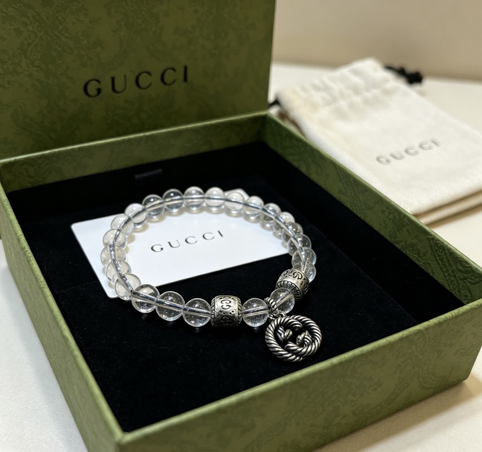 Gucci Crystal Bead Bracelet with Interlocking G Charm