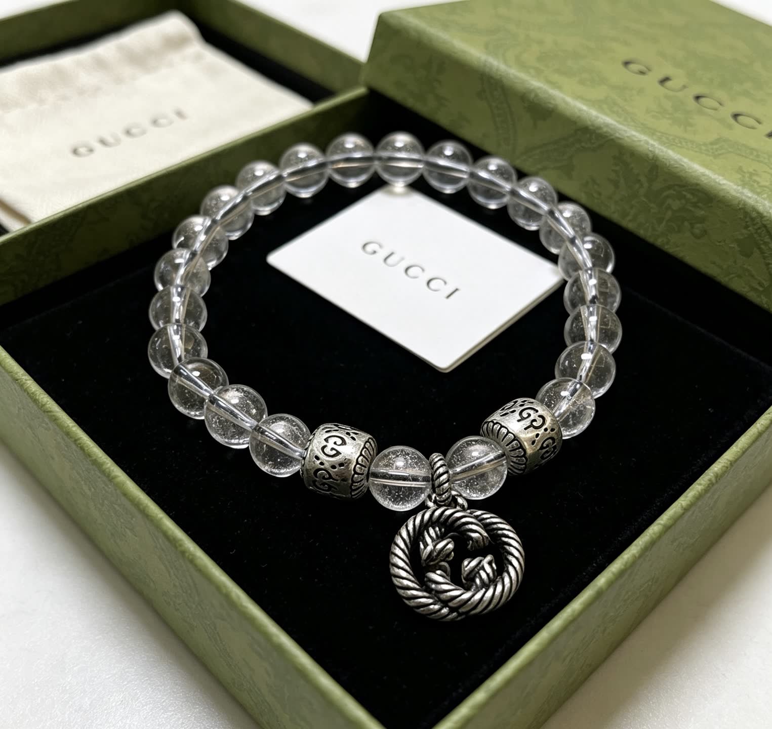Gucci Crystal Bead Bracelet with Interlocking G Charm
