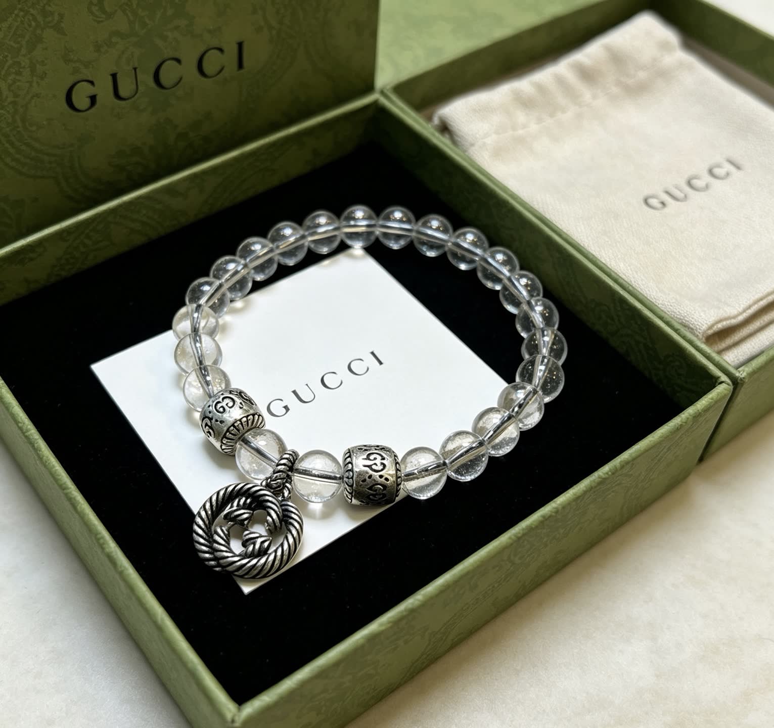 Gucci Crystal Bead Bracelet with Interlocking G Charm