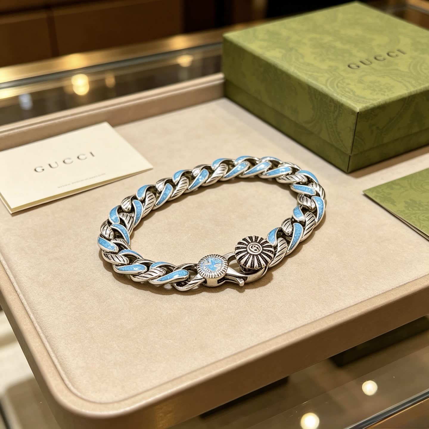 Gucci Silver Blue Enamel Bracelet Gucci Silver Blue Enamel Bracelet