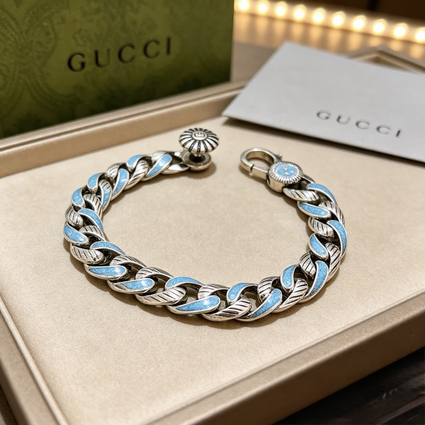 Gucci Silver Blue Enamel Bracelet