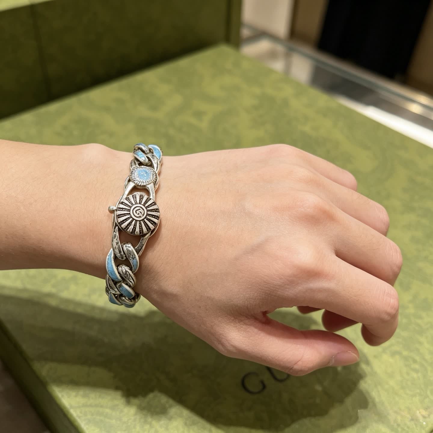 Gucci Silver Blue Enamel Bracelet