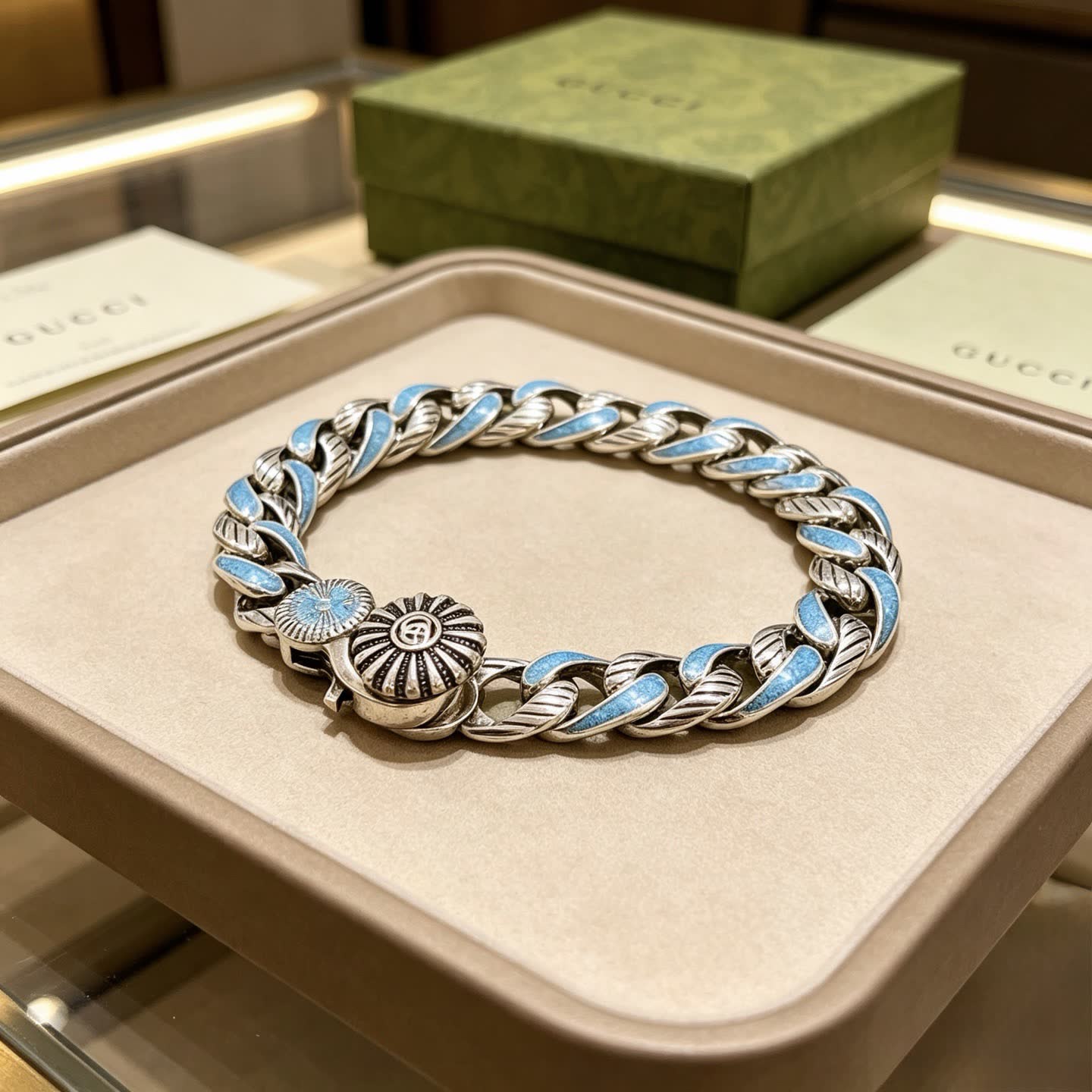 Gucci Silver Blue Enamel Bracelet