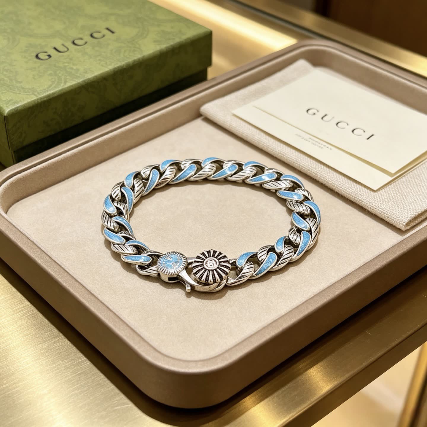 Gucci Silver Blue Enamel Bracelet