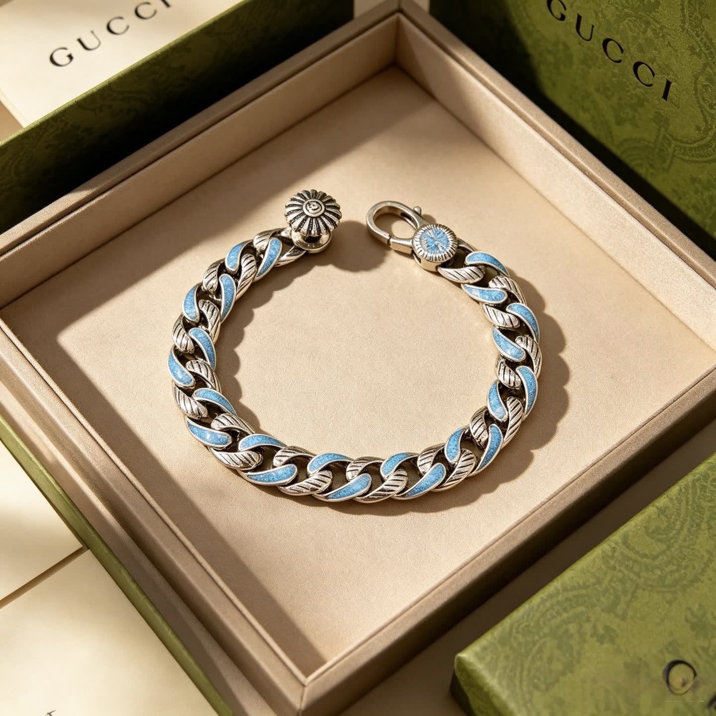Gucci Silver Blue Enamel Bracelet