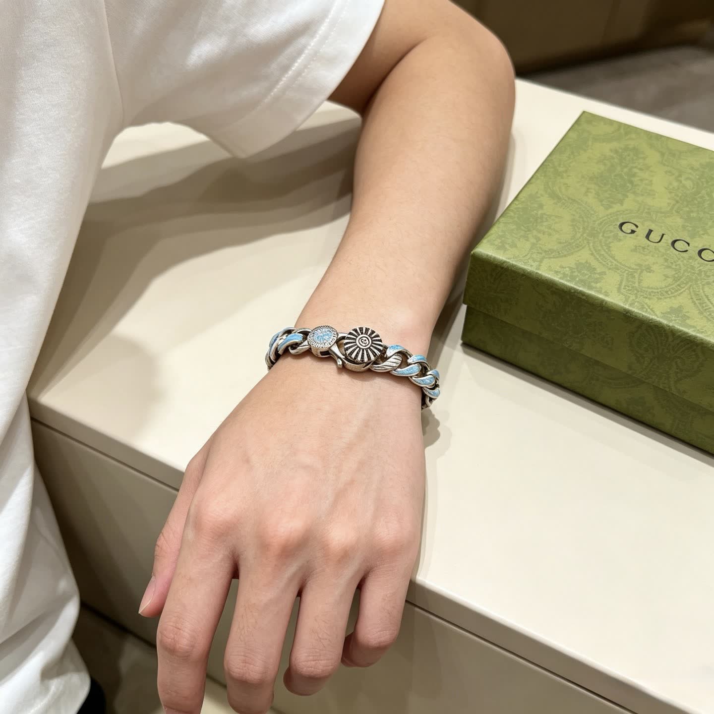 Gucci Silver Blue Enamel Bracelet