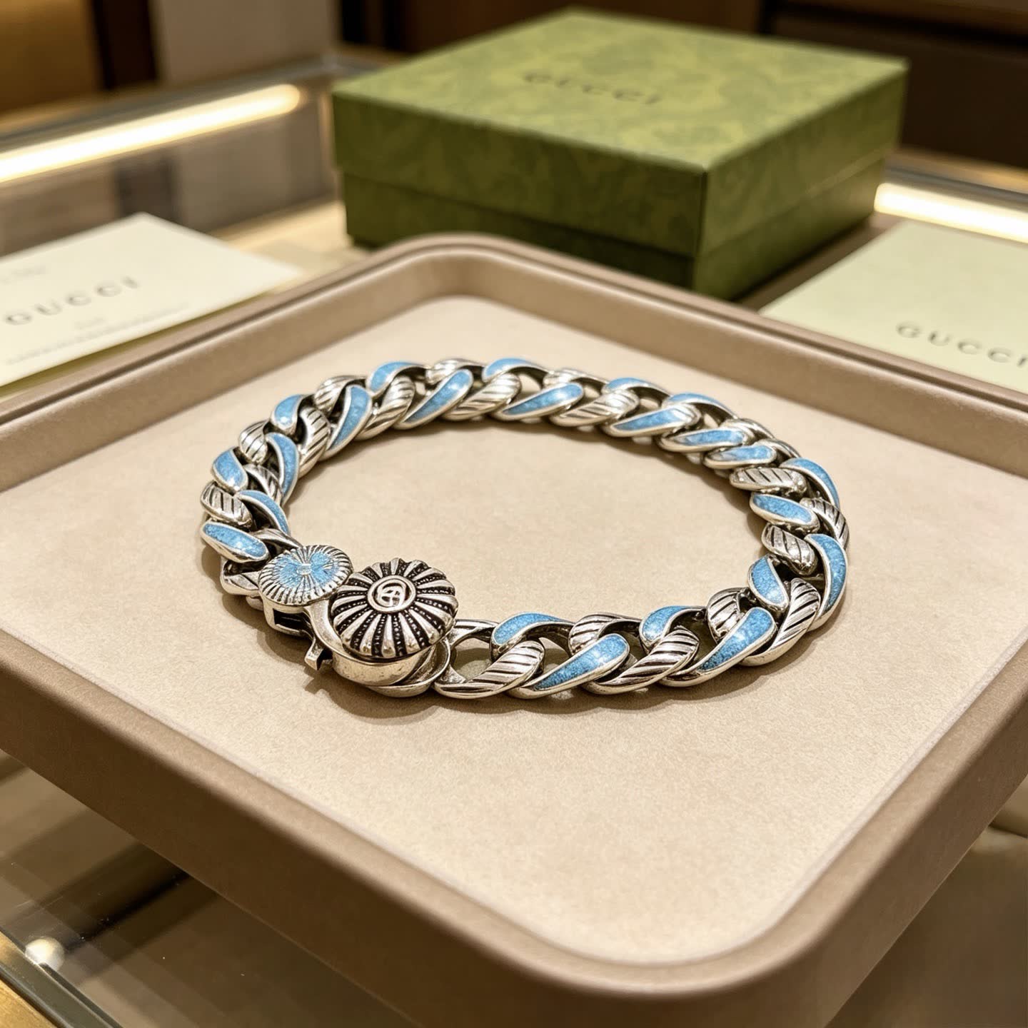 Gucci Silver Blue Enamel Bracelet