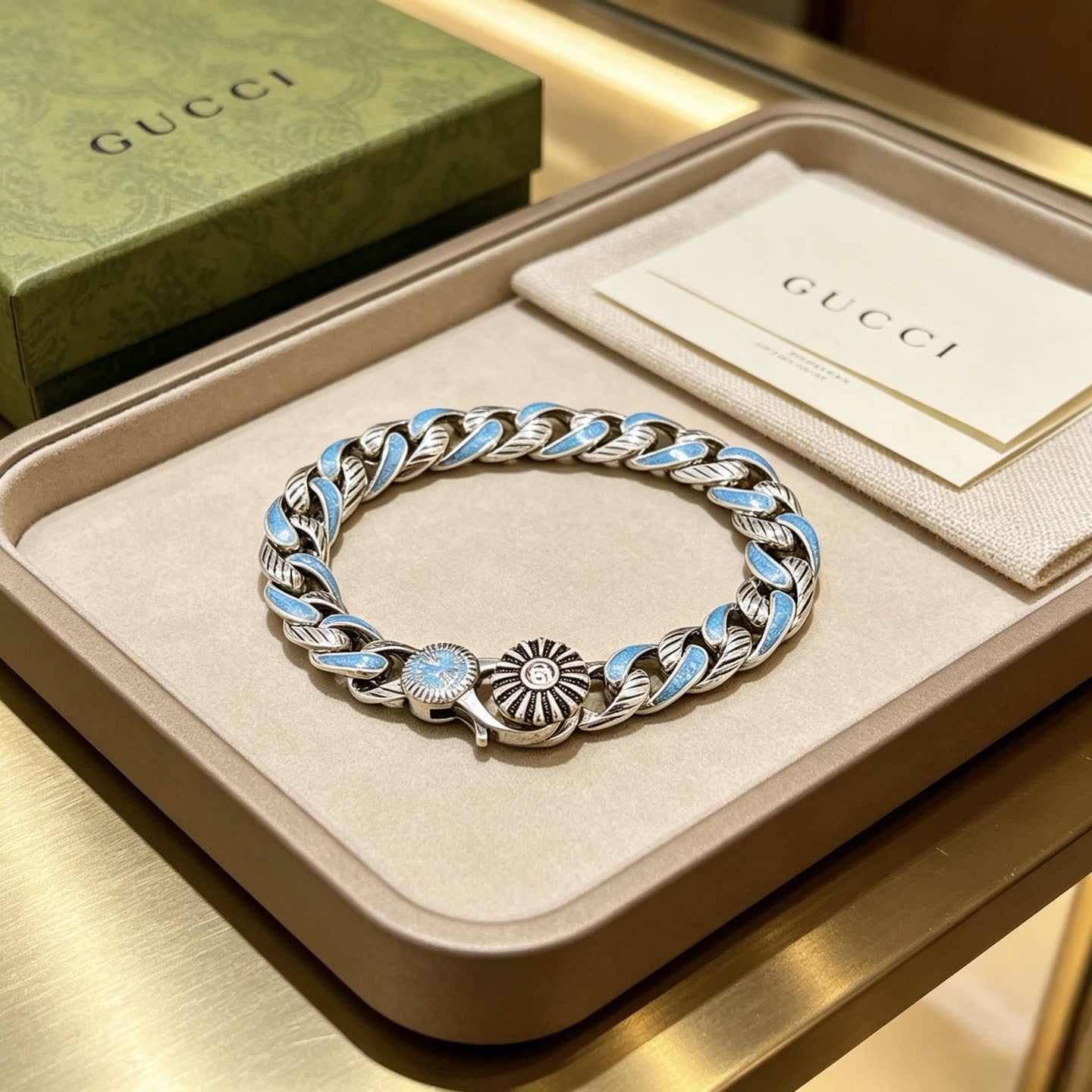 Gucci Silver Blue Enamel Bracelet