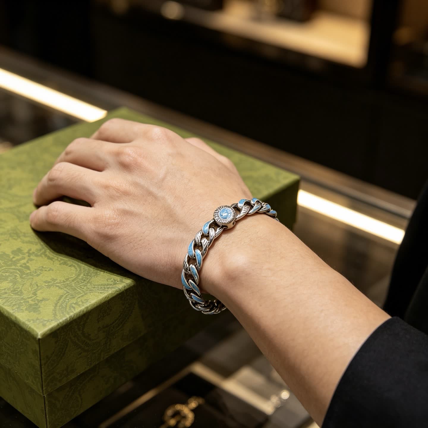 Gucci Silver Blue Enamel Bracelet